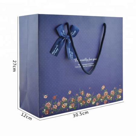 Glossy laminated blue color custom logo printing shopping gift paper bags
