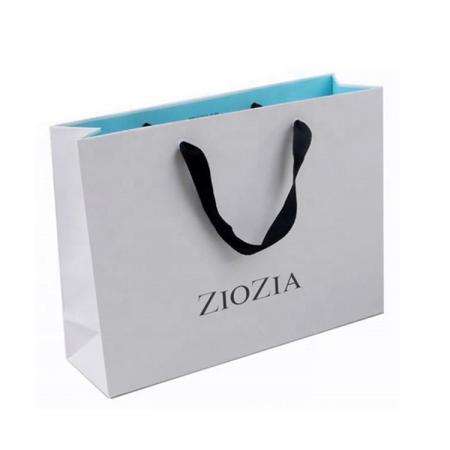 Competitive Price Elegant Customized Brand Logo Luxury Boutique Shopping White Paper Gift Bags With Ribbon Handles