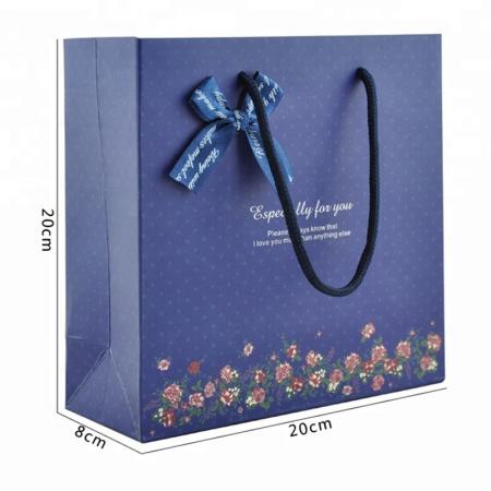 Glossy laminated blue color custom logo printing shopping gift paper bags