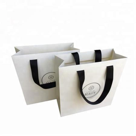 Competitive Price Elegant Customized Brand Logo Luxury Boutique Shopping White Paper Gift Bags With Ribbon Handles