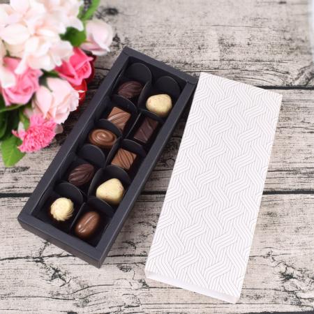 Custom Ivory Black Chocolate Candy Paper Drawer Slide Packaging Gift Box With Paper Dividers