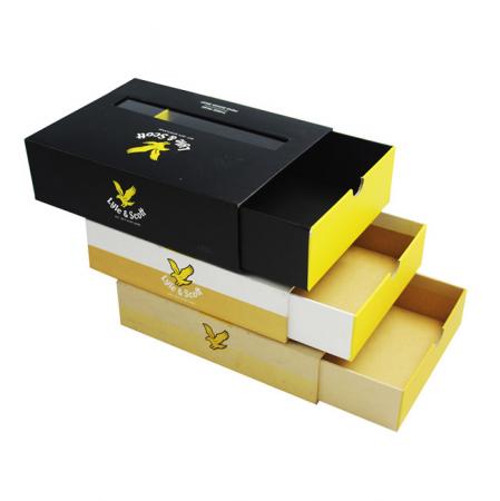 Printing Custom New Design Matt Black Cardboard Drawer Style PVC Window Underwear Packaging Box