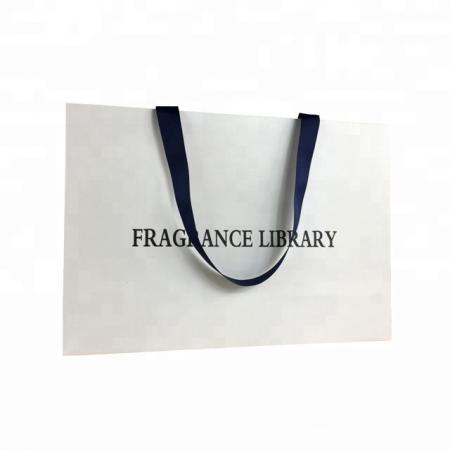 China well made customized ribbon handle stand up white paper bag with logo printing