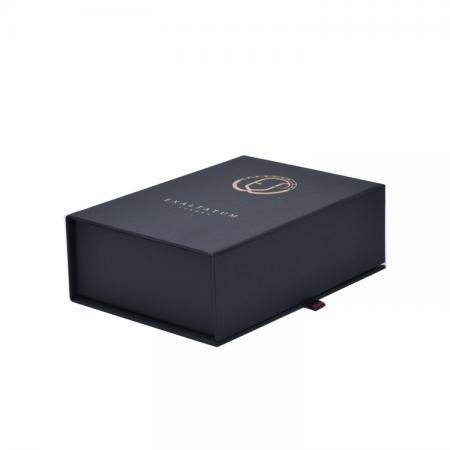 Customized black decorative closure rigid cardboard cosmetic paper packing box with foam insert