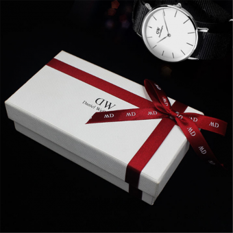 new design small white cardboard gift box packaging with lid ribbon for watch