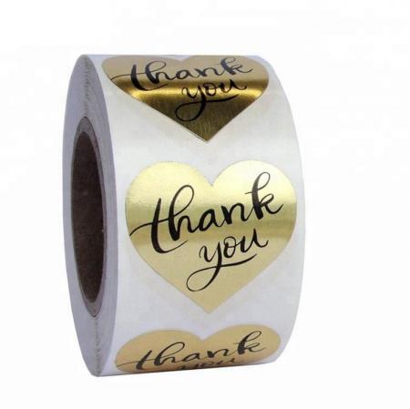 Gold Foil Printing Vinyl Label Sticker Custom Heart Shape Thank You Stickers For Packing