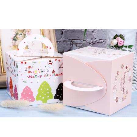 Custom Wholesale Square Art Paper Cardboard Cake Box With Handle