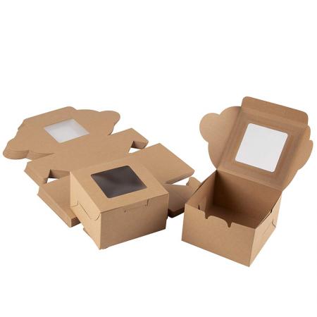 Brown Kraft Paper Packaging Designs Display Cake Bakery Gift Boxes With Window 4X4X2.5