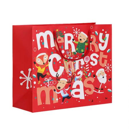 Fancy good quality Merry christmas gift bag holiday promotional colorful Christmas paper bag with handles