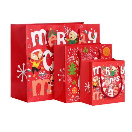 Fancy good quality Merry christmas gift bag holiday promotional colorful Christmas paper bag with handles